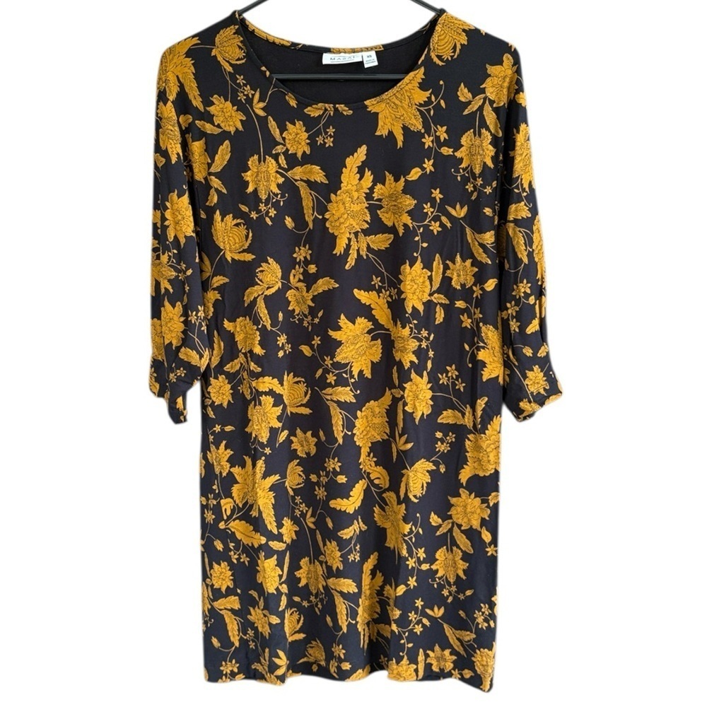 EUC MASAI Gizze Tunic Top Black Gold Floral Generous XS